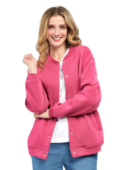 Chaqueta con botones a presión para mujer, con cuello alzado y bolsillos de parche