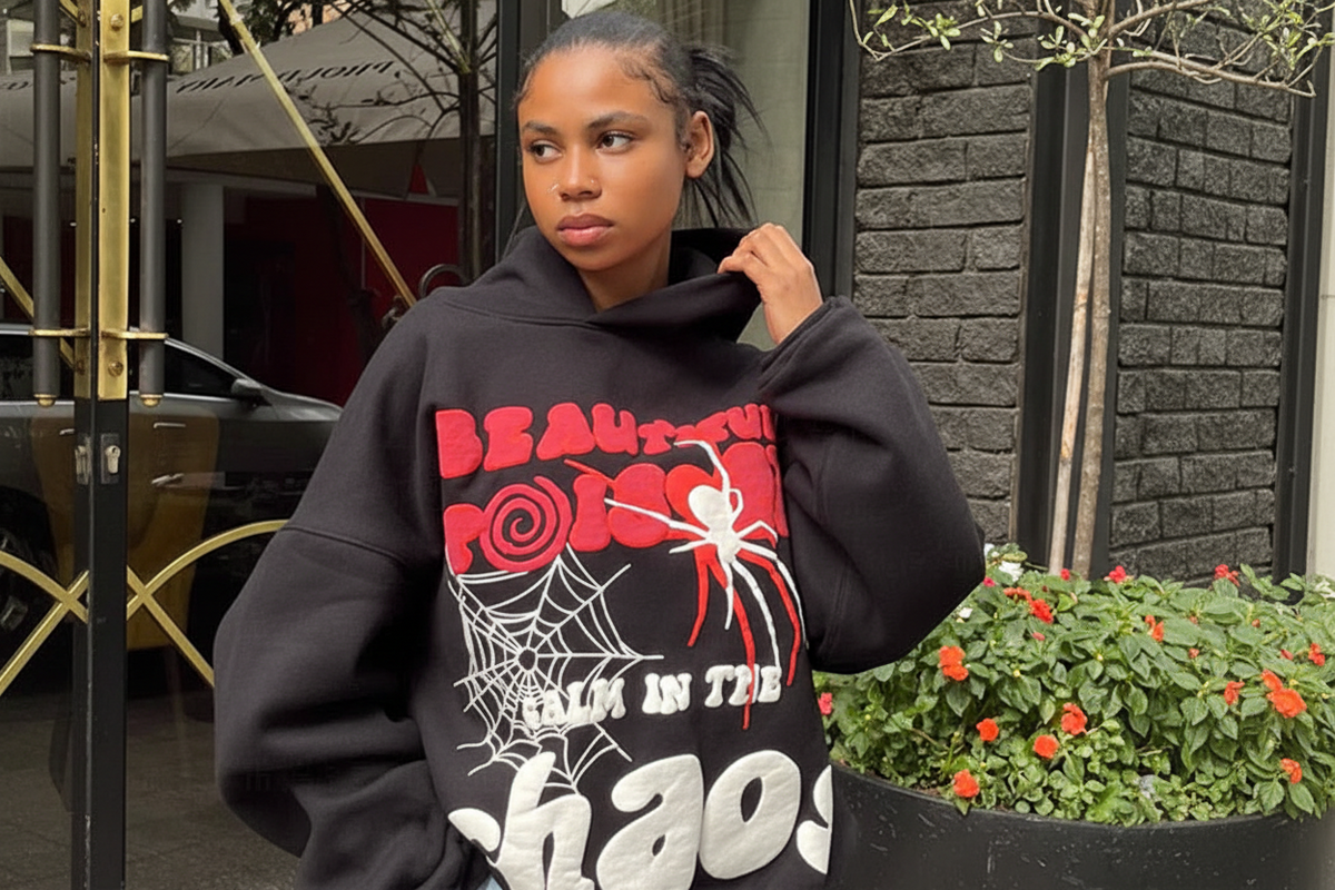 Spider Letter Prints Hoodies