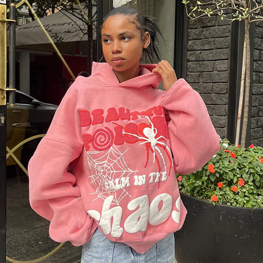 Spider Letter Prints Hoodies