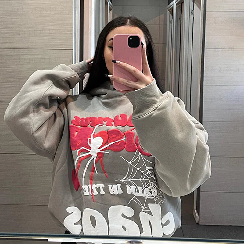 Spider Letter Prints Hoodies